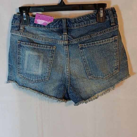 Mossimo Supply Co. High Waisted Blue Jean Shorts Distressed Frayed Hem - Picture 2 of 4
